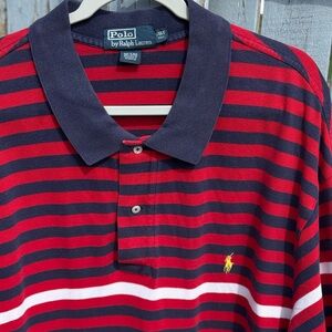 Polo by Ralph Lauren Striped Shirt 3XLT TALL Men’s Red Navy Preppy Logo Casual